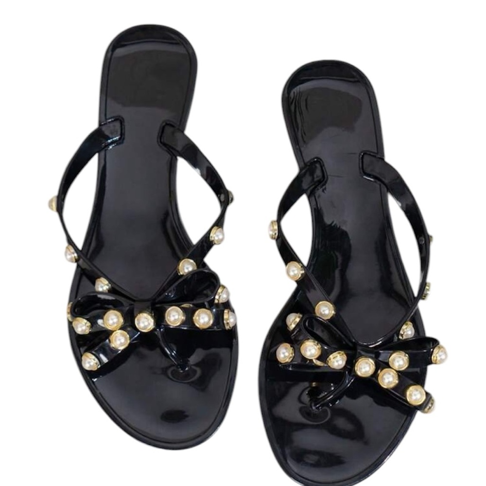 Black Sandal flip flops with Pearl Accents